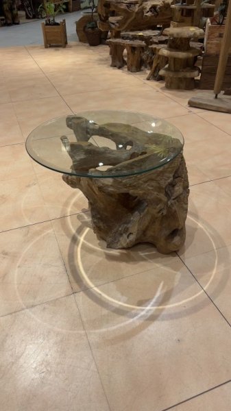 画像1: チークの根っこ　ガラス・ローテーブル (1)